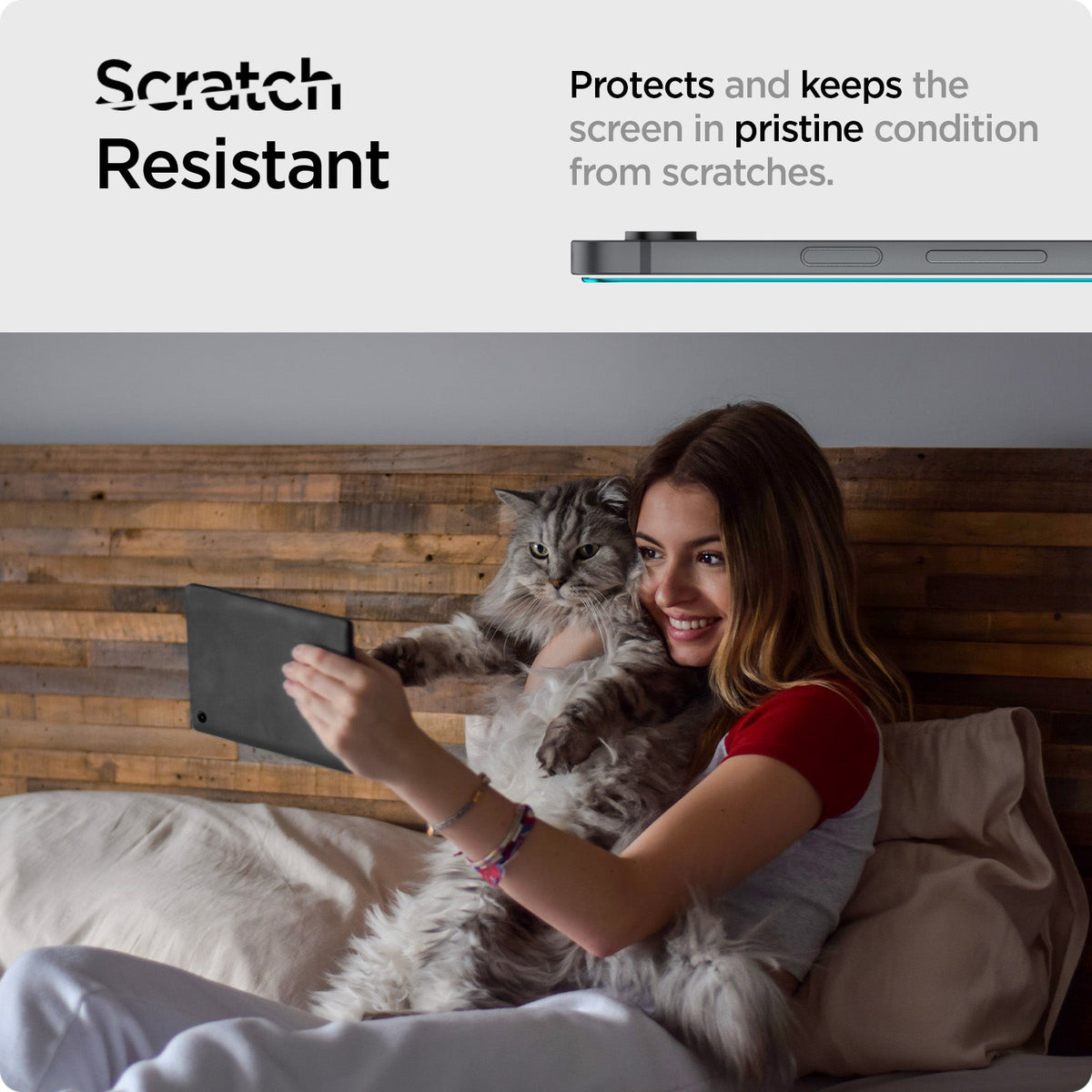 AGL07002 - Galaxy Tab S10 FE Series Screen Protector EZ FIT GLAS.tR showing the scratch resistant feature