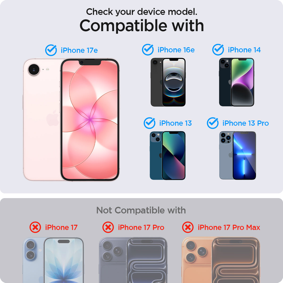AGL03386 - iPhone 17e Series - EZ Fit GLAS.tR | Sensor Protected showing check your device model.