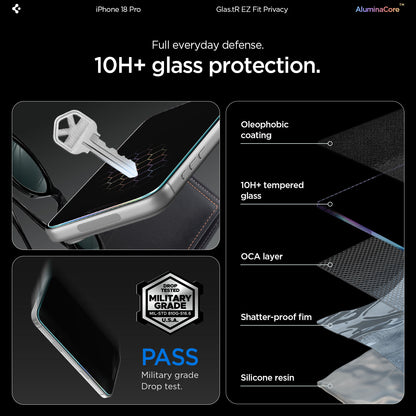 AGL12029 - iPhone 18 Pro Max Pro GLAS.tR EZ Fit | Privacy showing 10h+ full everyday defense