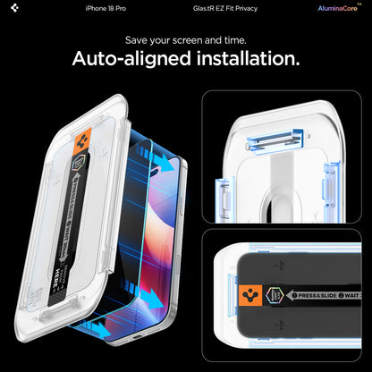 AGL12029 - iPhone 18 Pro Max Pro GLAS.tR EZ Fit | Privacy showing save your screen and time. auto aligned installation
