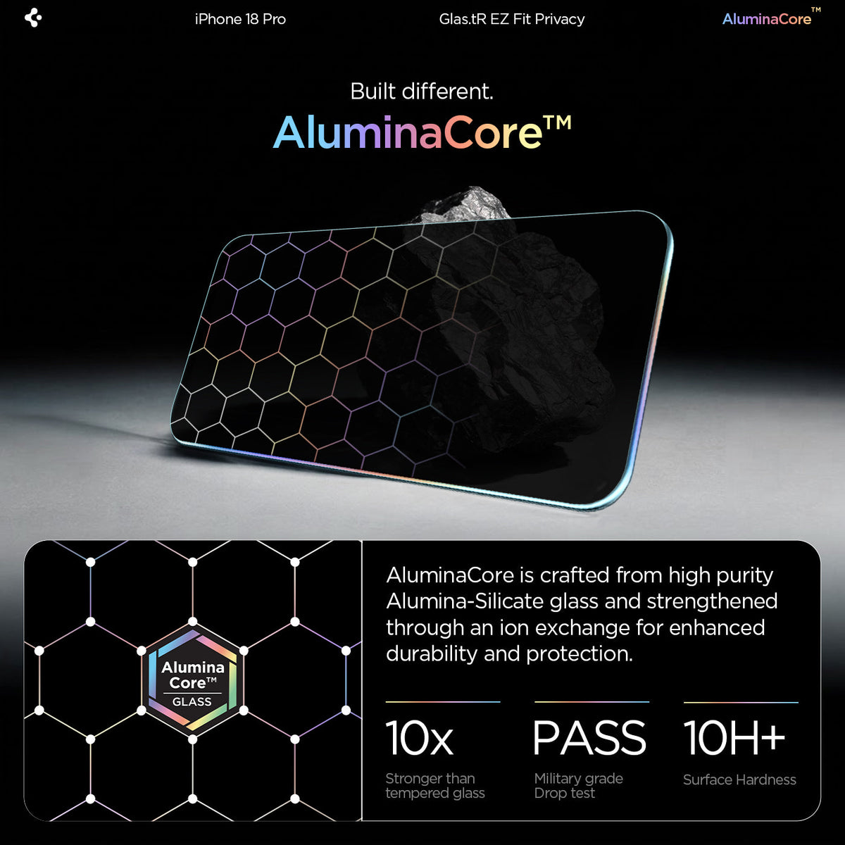 AGL12023 - iPhone 18 Pro GLAS.tR EZ Fit | Privacy showing aluminacore