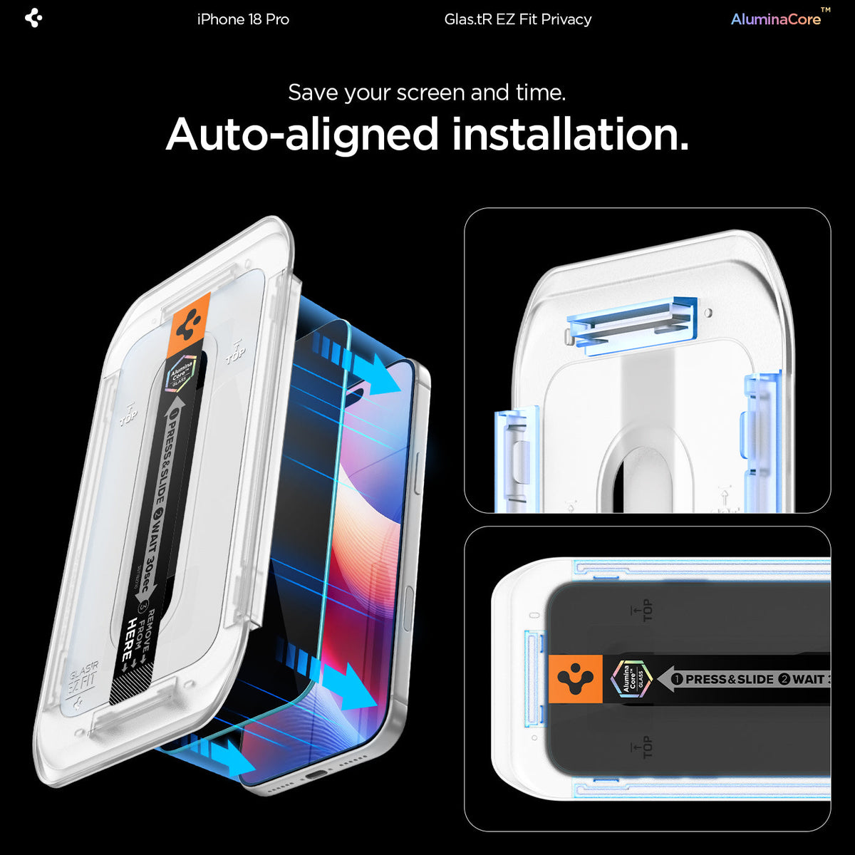 AGL12023 - iPhone 18 Pro GLAS.tR EZ Fit | Privacy showing save your screen and time. auto aligned installation
