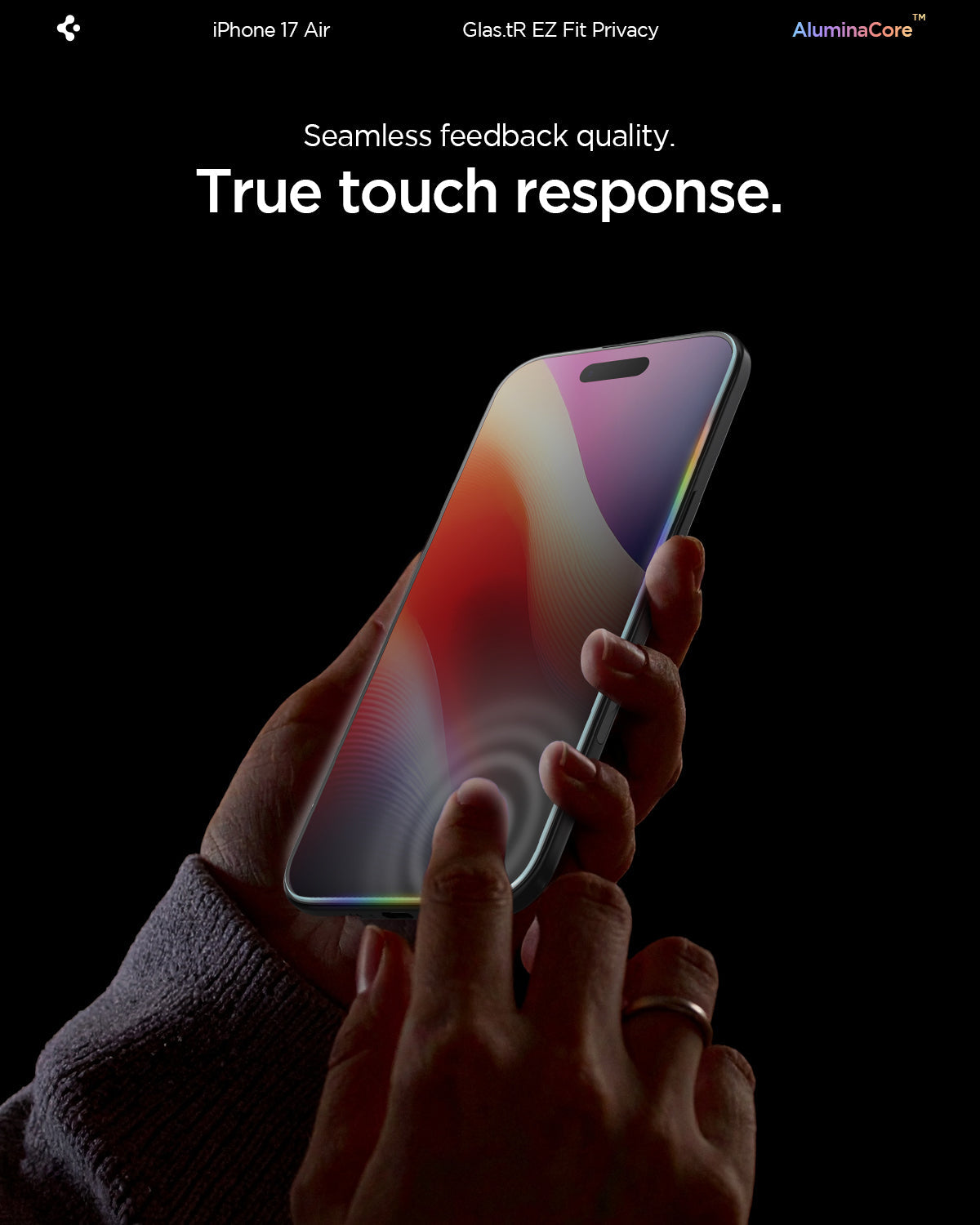 AGL09862 - iPhone 17 Air GLAS.tR EZ Fit Privacy showing the seamless feedback quality with true touch response.