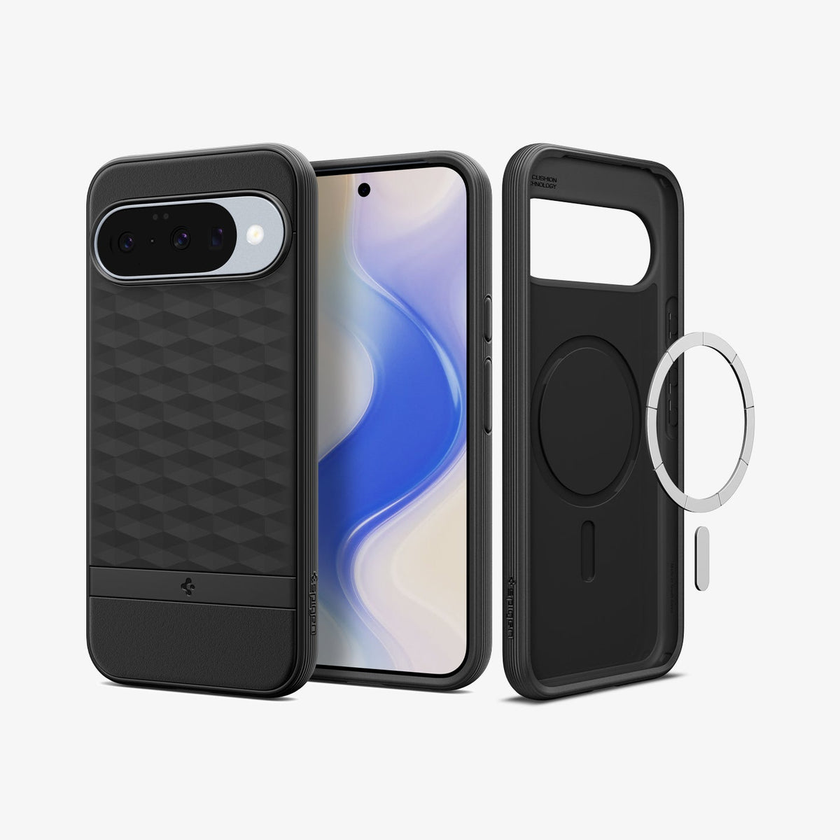 ACS09708 - Pixel 10 Pixel 10 Pro in black showing the back, front and inside