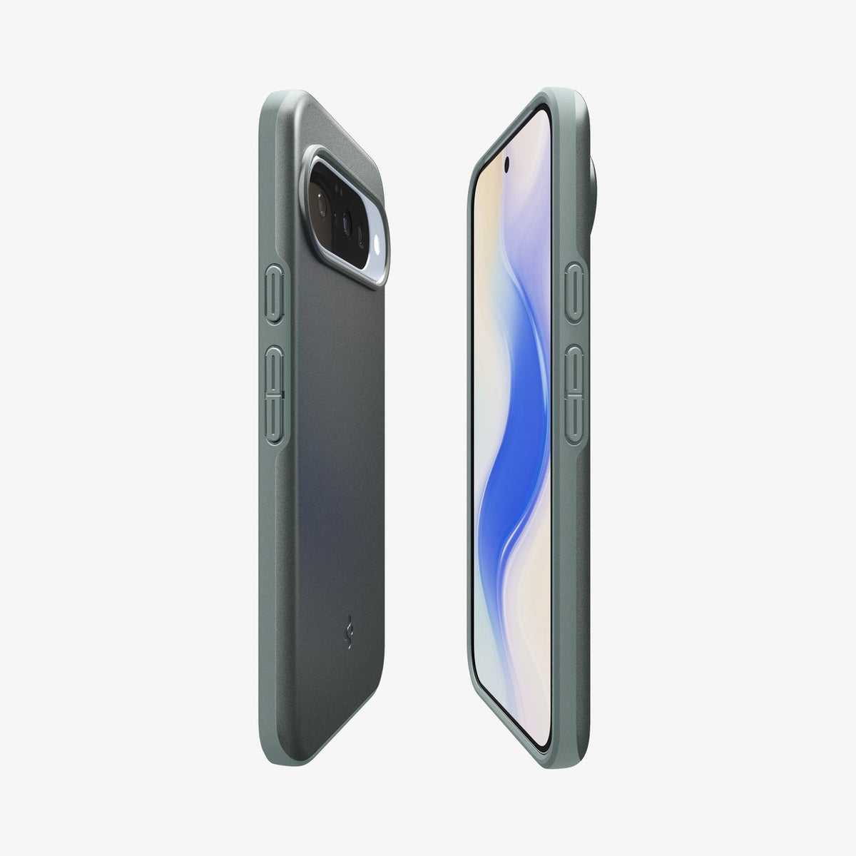 ACS09701 - Pixel 10, Pixel 10 Pro Thin Fit (MagFit) in Sage Green showing the sides, partial front and back