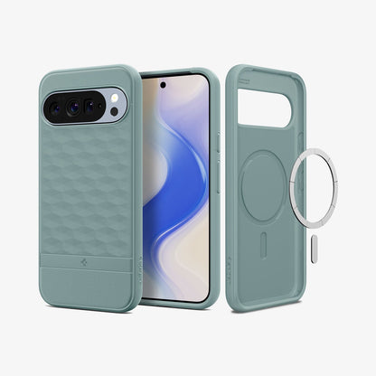 ACS09732 - Pixel 10 Pro XL Case Parallax (MagFit) in sage green showing the back, front and inside