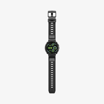 ACS11223 - Pixel Watch 4 (45mm) Band Rugged Armor Pro in black showing the front with watch band laid out flat