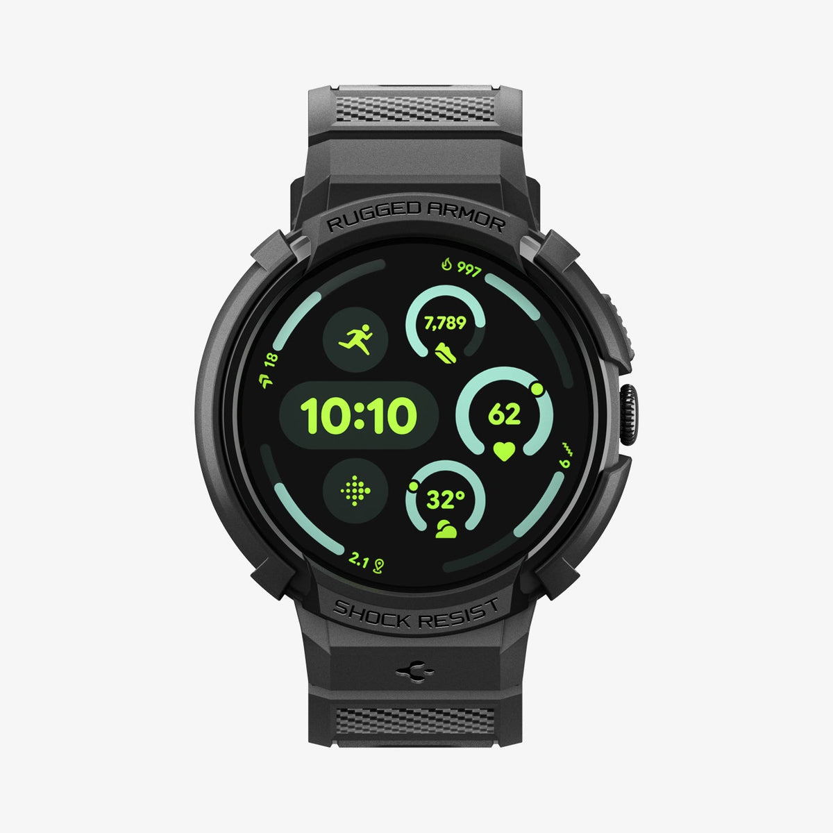 ACS11223 - Pixel Watch 4 (45mm) Band Rugged Armor Pro in black showing the front