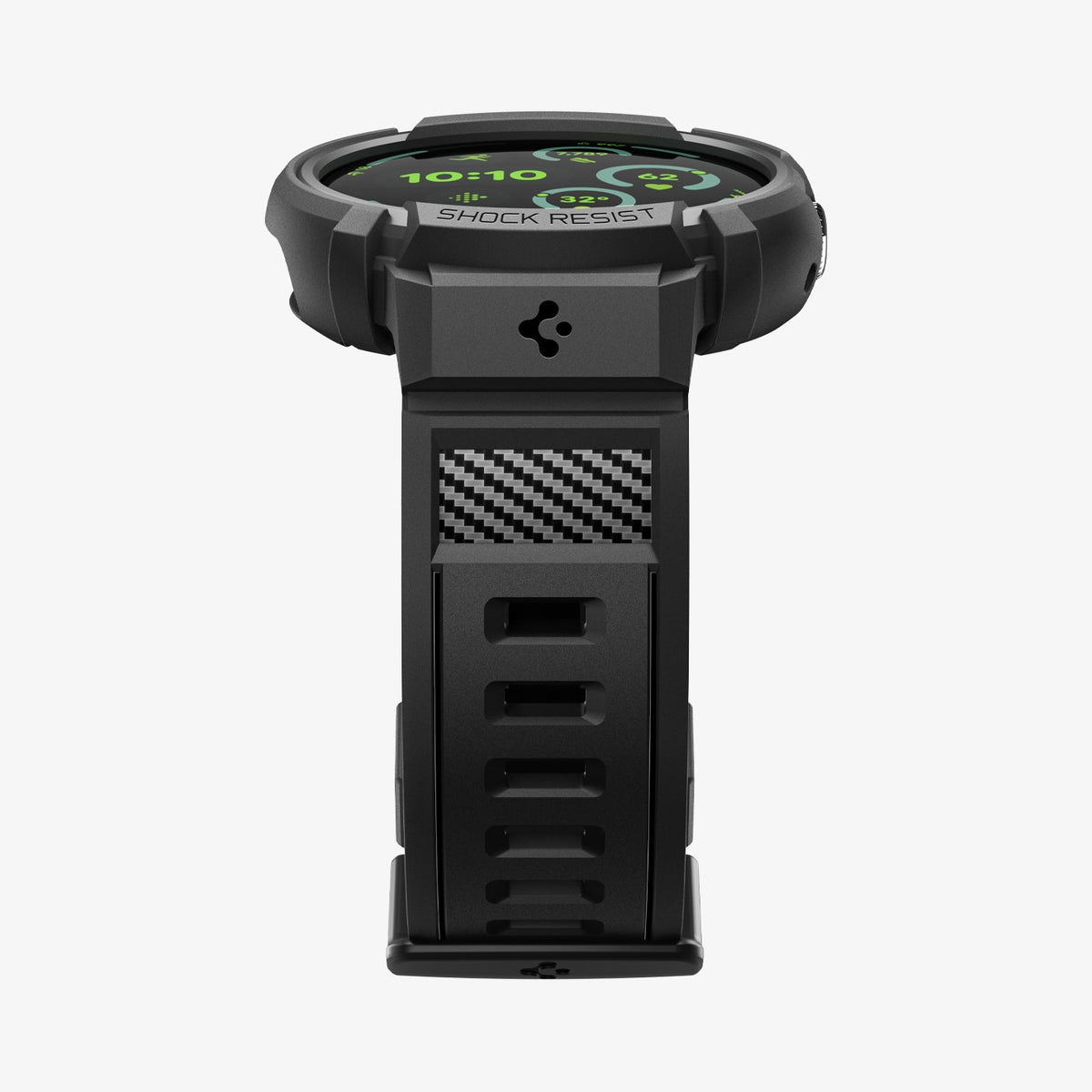 ACS11223 - Pixel Watch 4 (45mm) Band Rugged Armor Pro in black showing the bottom and partial front