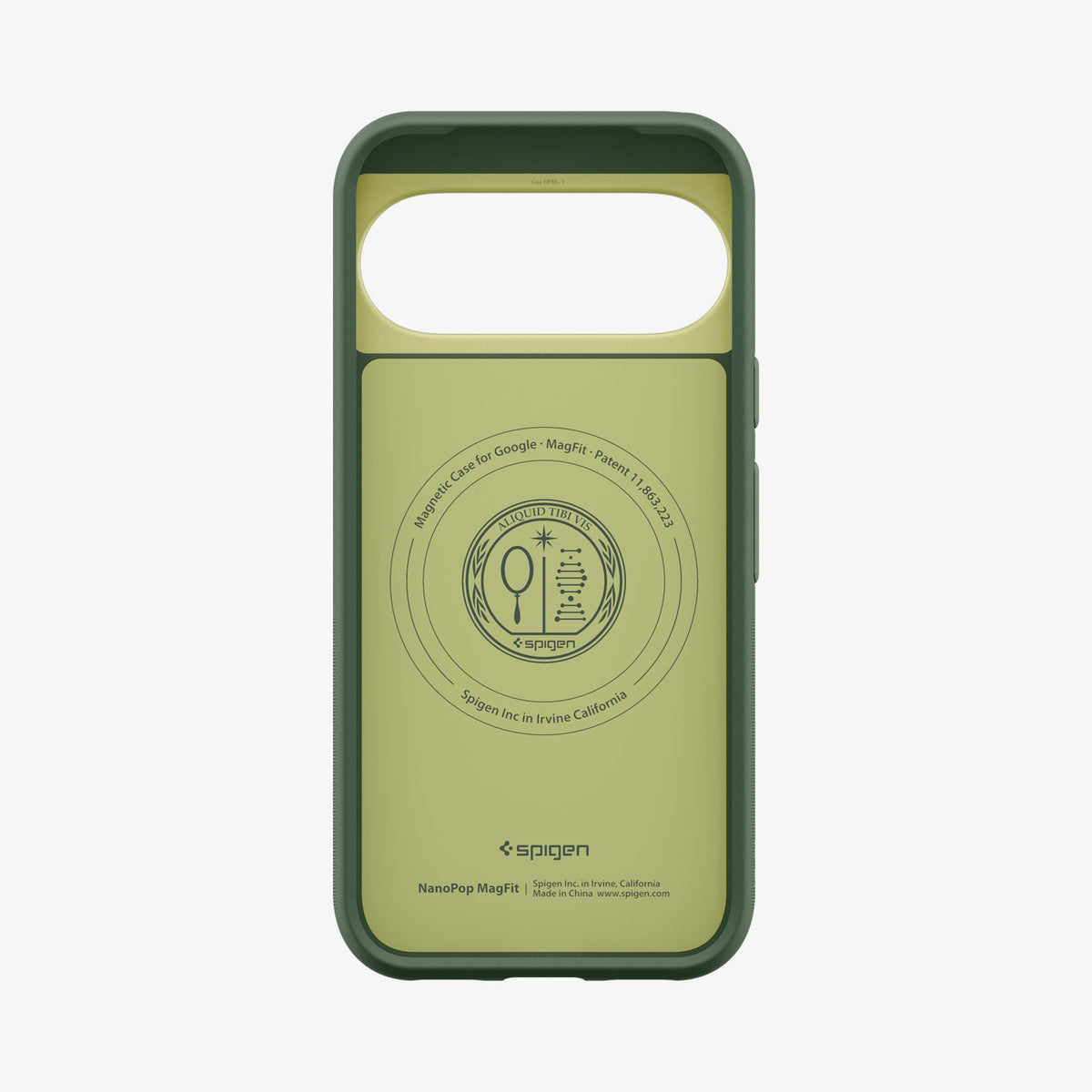 ACS11446 - Pixel 11 Nano Pop (Mag Fit) Avo Green interior view showing the built in magnetic ring, microfiber lining, and MagFit construction.