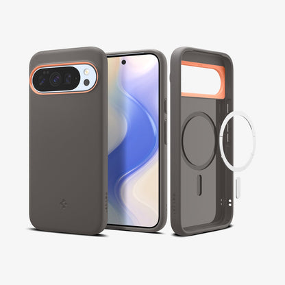 ACS09735 - Pixel 10 Pro XL Case Nano Pop (MagFit) in papaya gray showing the back, front and inside
