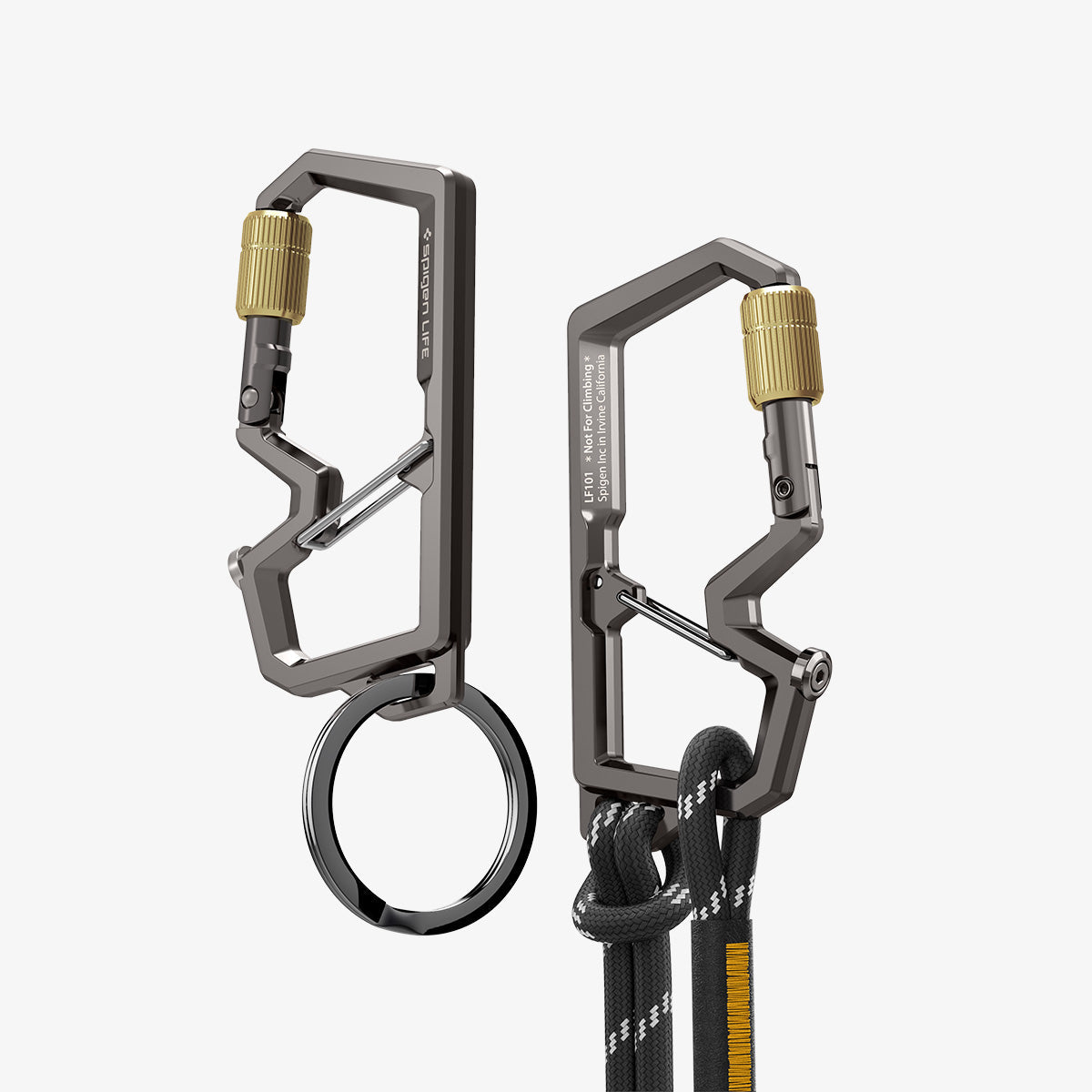 AHP08894 - Carabiner | LF101 in black showing the 2 carabiner with key ring and attached rope