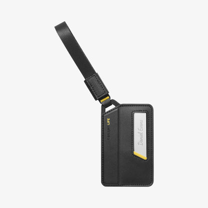 AHP08865 - luggage tag 2 pack in black showing front with paper