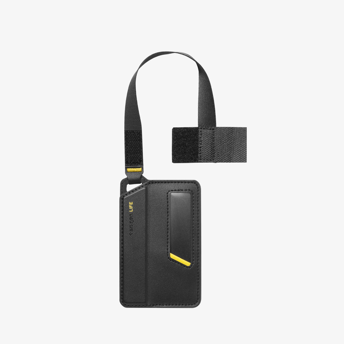 AHP08865 - luggage tag 2 pack in black showing velcro open