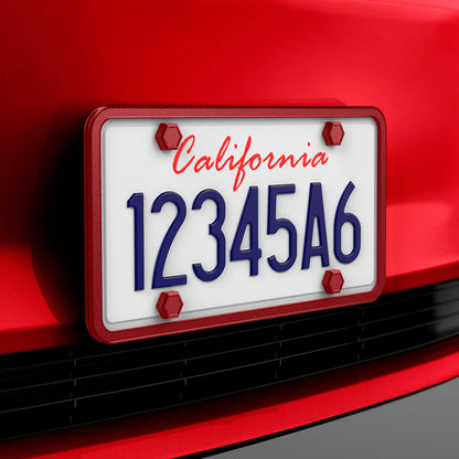 ACP12022 - License Plate Frame | LP100 in Red showing the front and sides installed to a car