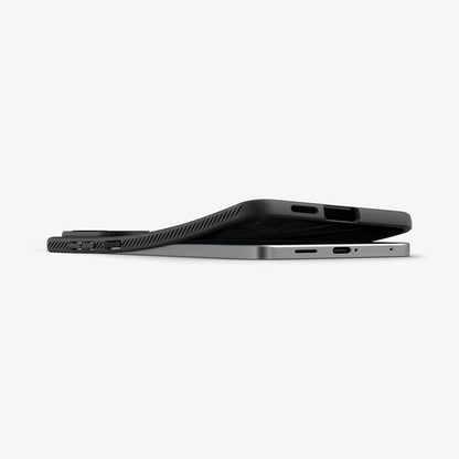 ACS09420 - Galaxy S25 Edge Case Liquid Air in Matte Black showing the side and bottom partially lifted from the device