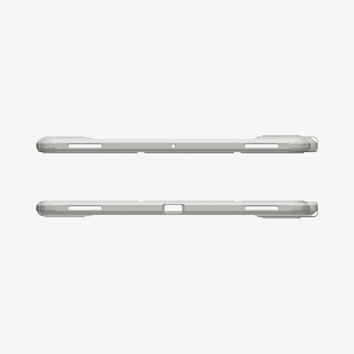 ACS10220 - Galaxy Tab S12 Ultra Ultra Hybrid Pro in Gray showing top and bottom edge views of a tablet case with button, speaker, and port cutouts.