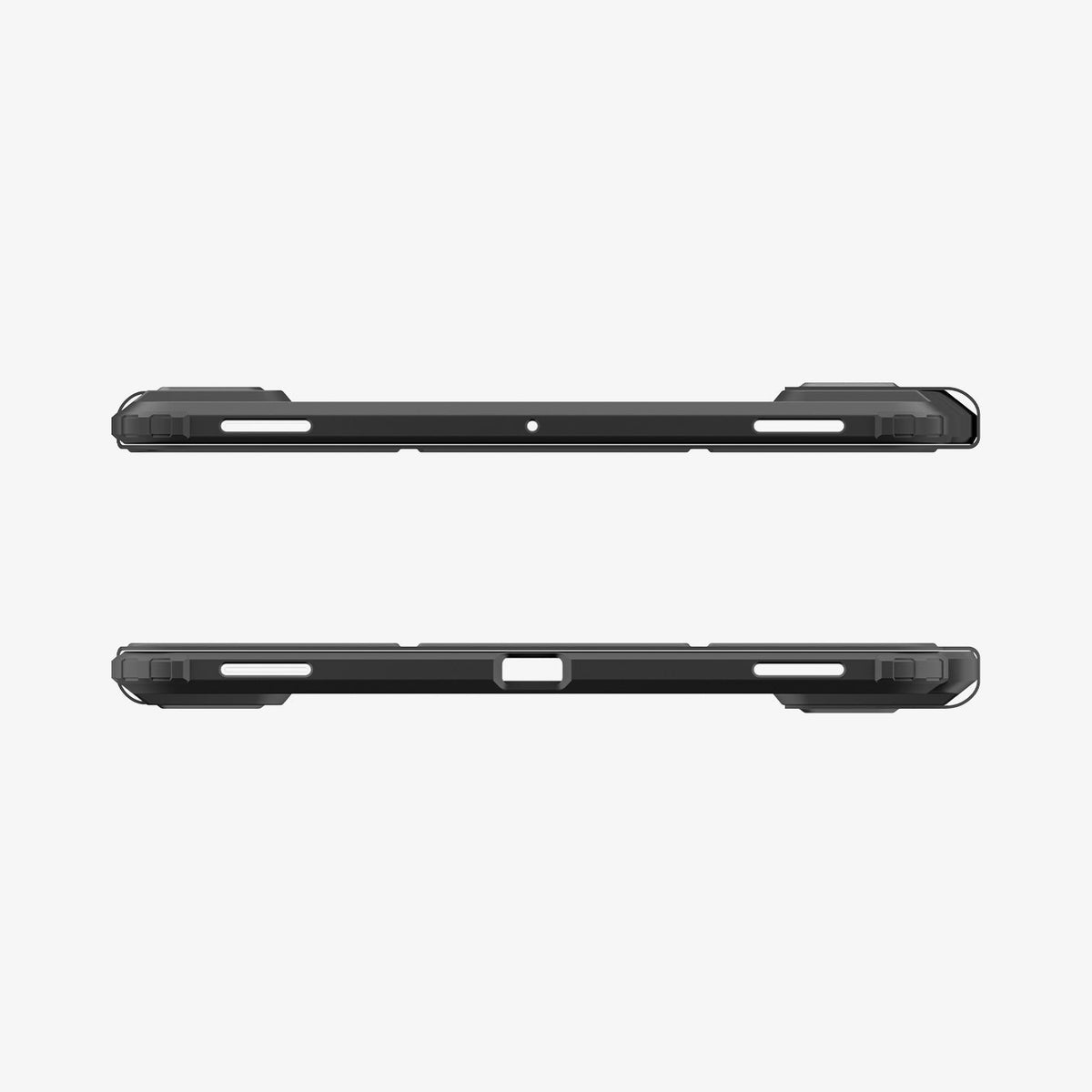 ACS11825 - Galaxy Tab S12+ Ultra Hybrid Pro in Black showing top and bottom edges of a tablet case with speaker openings, microphone opening, charging port cutout, and reinforced corners.