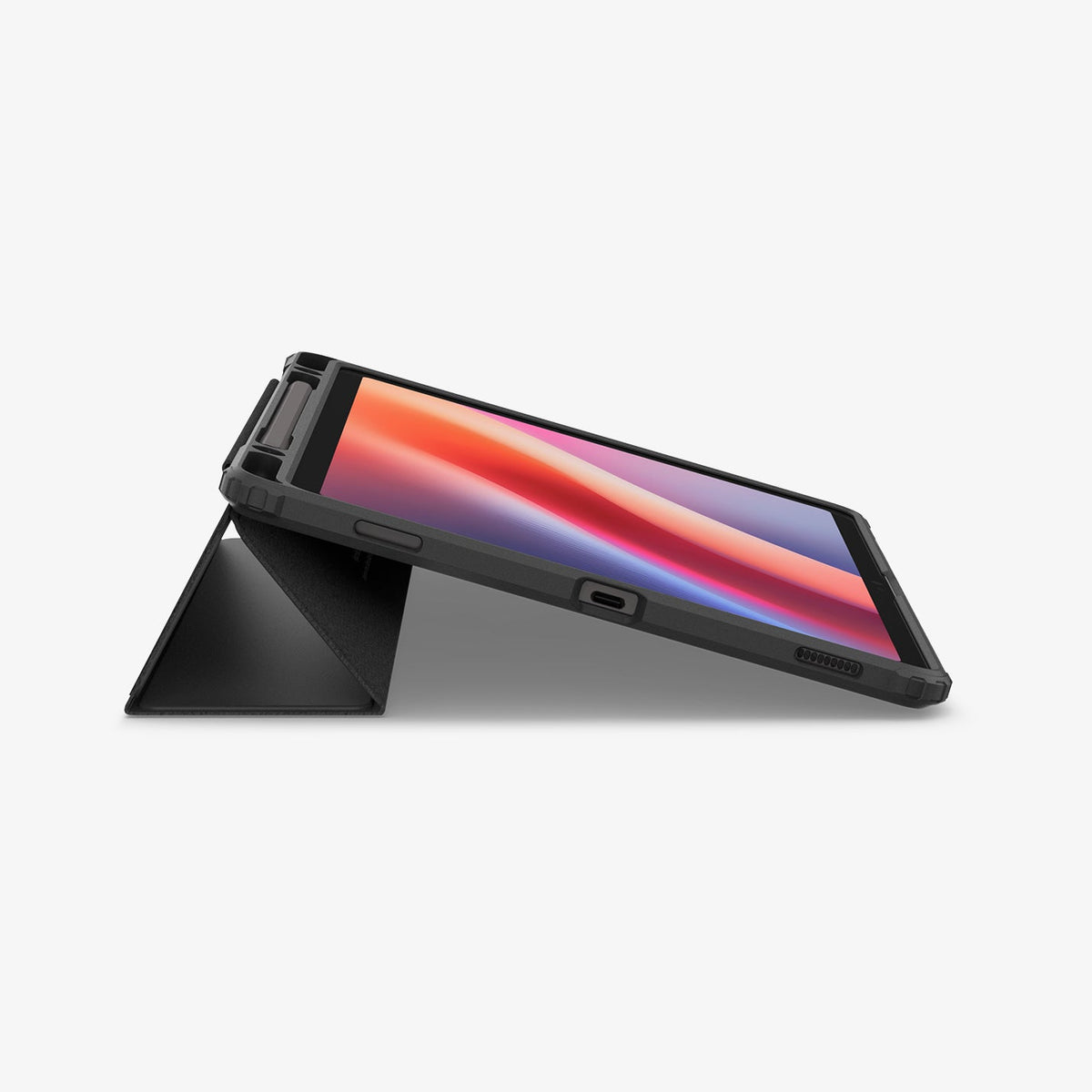 ACS09498 - Galaxy Tab S10 FE Case Ultra Hybrid Pro in Black showing the partial front and side with front cover converted into stand