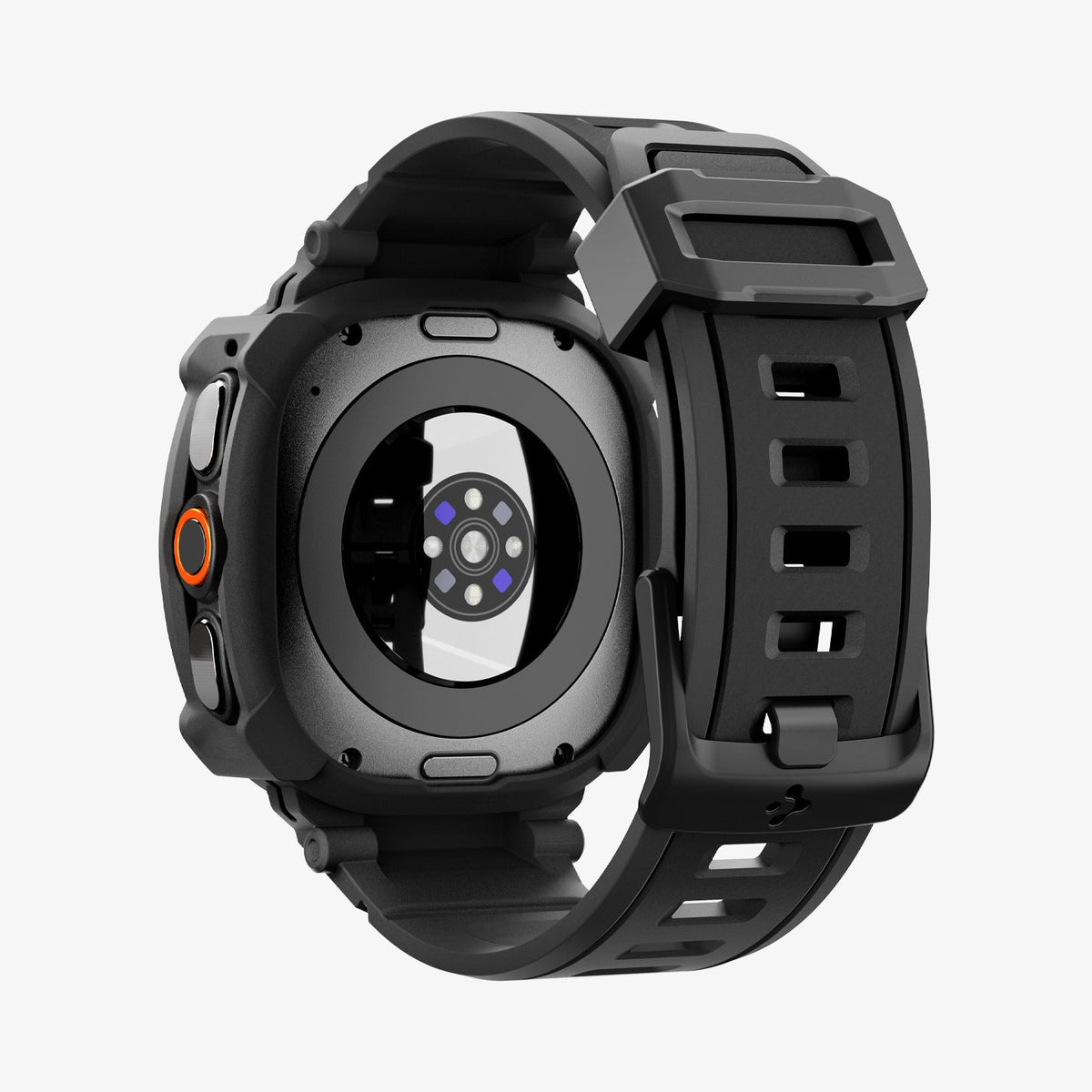 ACS11612 - Galaxy Watch Ultra Series - Rugged Armor Pro showing the back view of the Galaxy Watch Ultra with the Rugged Armor Pro case, angled view highlighting the sensor cutout and side buttons.
