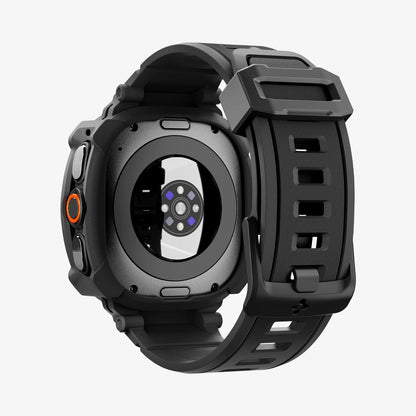 ACS11612 - Galaxy Watch Ultra Series - Rugged Armor Pro showing the back view of the Galaxy Watch Ultra with the Rugged Armor Pro case, angled view highlighting the sensor cutout and side buttons.