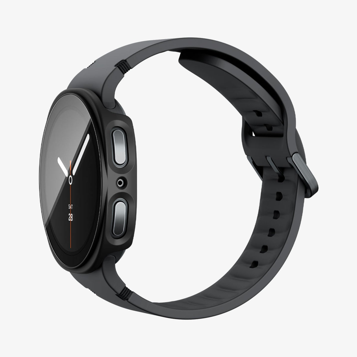 ACS11601 - Galaxy Watch 9 (44mm) Thin Fit 360 showing the case's side profile with button cutouts and band on the smartwatch