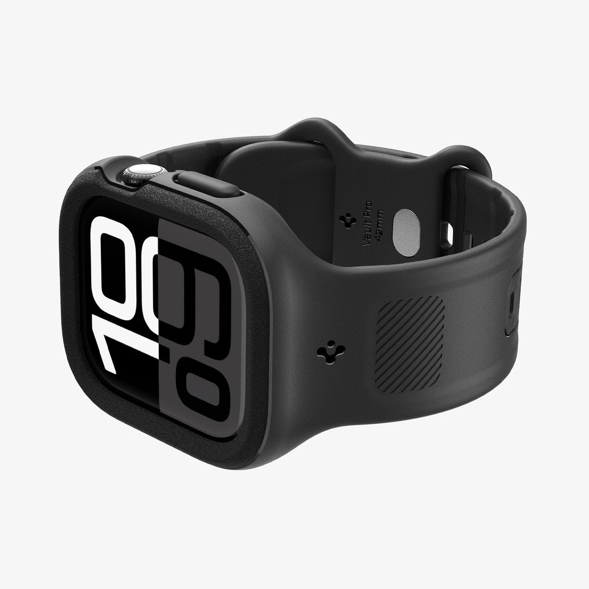 ACS09390 - Apple Watch 10 (42mm) Case Vault Pro in Matte Black showing the front, partial side and partial inner bottom