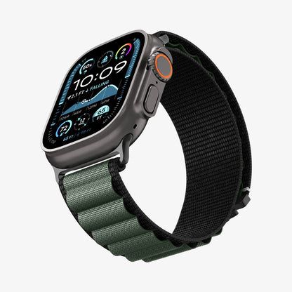 AMP10223 - Apple Watch Ultra (49mm) WBF1 in Black Green showing the partial front, side and strap