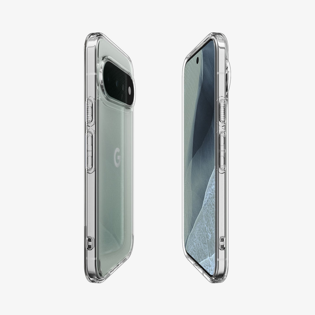 ACS11450 - Pixel 11 Pro XL Ultra Hybrid Crystal Clear front and back angled views display the slim profile, responsive buttons, and precise overall fit.