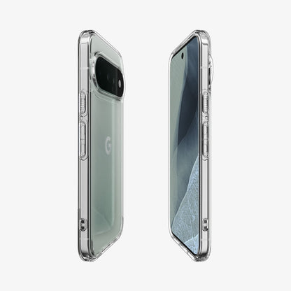 ACS11430 - Pixel 11 Pro Ultra Hybrid Crystal Clear front and back angled views display the slim profile, responsive buttons, and precise overall fit.