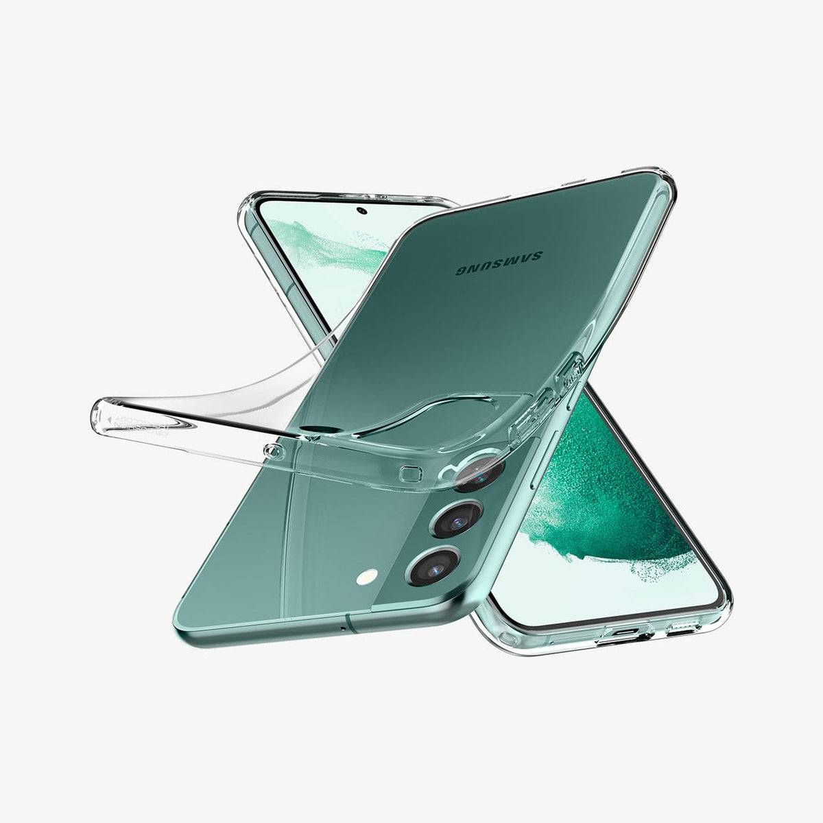 ACS03950 - Galaxy S22 Plus 5G Case Liquid Crystal in crystal clear showing the back, front and sides