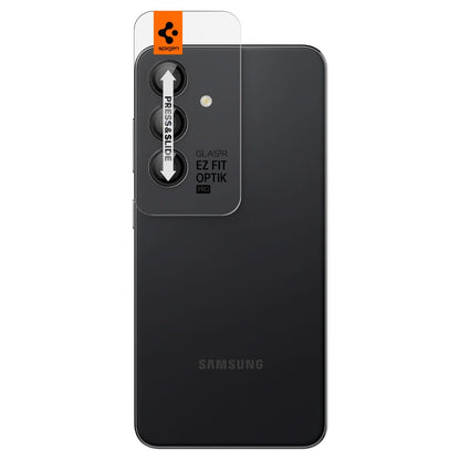 AGL07433 - Galaxy S24 Plus Optik Pro EZ Fit Lens Protector in Black showing the back with camera lens tray protector attached to the device
