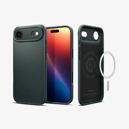 ACS09917 - iPhone 17 Air Thin Fit (MagFit) in Abyss Green showing the back, front and inside