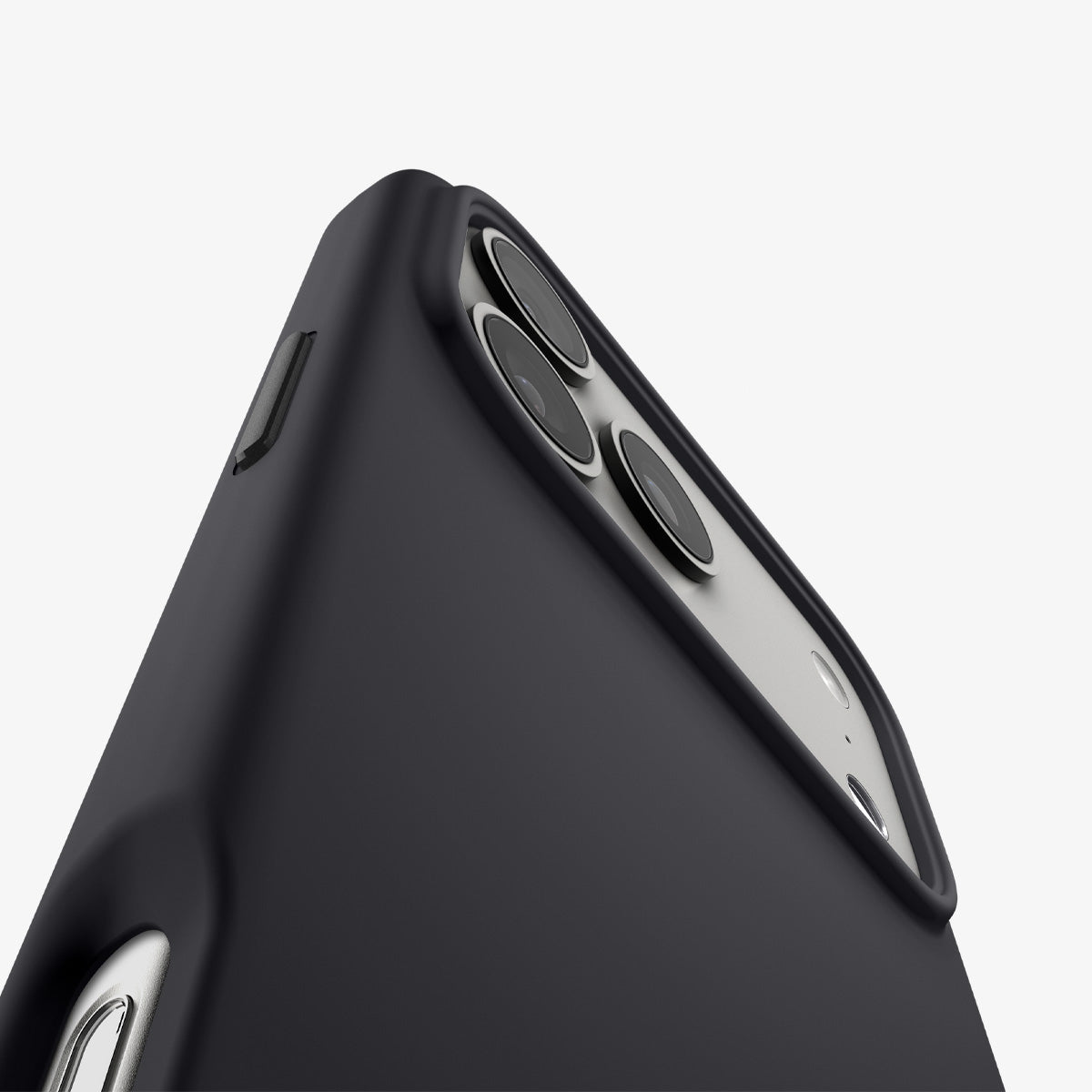 ACS09955 - iPhone 17 Pro Silicone Fit (MagFit) Case in black showing the back and side zoomed in