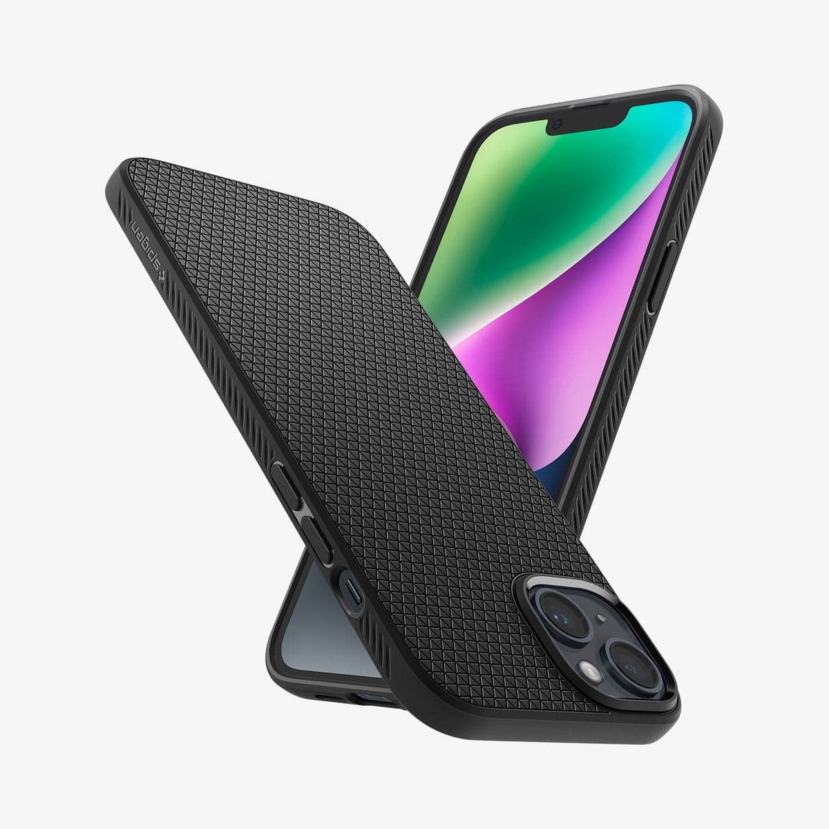 ACS05037 - iPhone 14 Case Liquid Air in matte black showing the back, sides and front