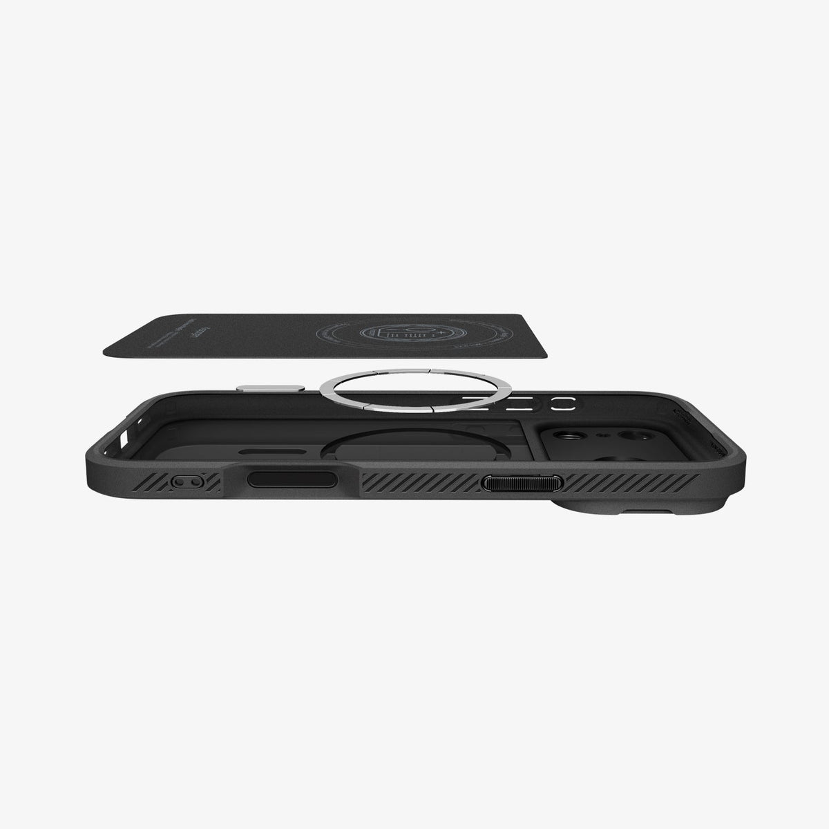 ACS09953 - iPhone 17 Pro Series Case Optik Armor (MagFit) in black showing the back layer hovering above the case