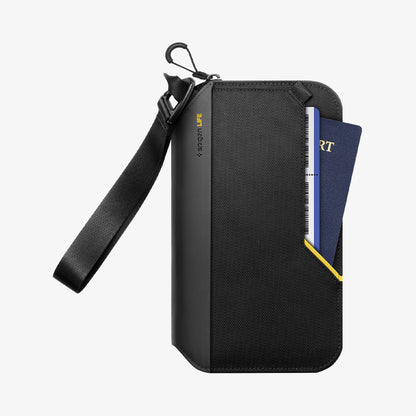 AFA07574 - Klasden Passport Organizer KD500 in Black showing the front with passport and ticket tucked in