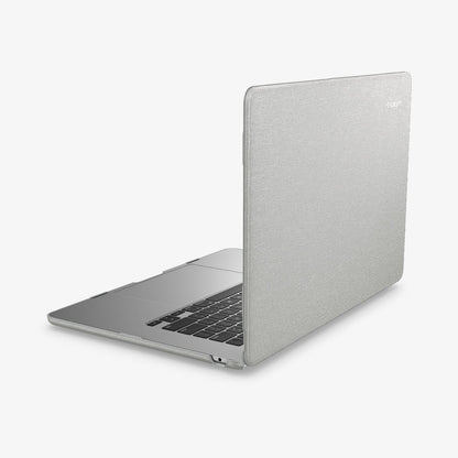 ACS10974 - MacBook Air 13-inch in Heather Gray showing the back and side and partial inner part of the device
