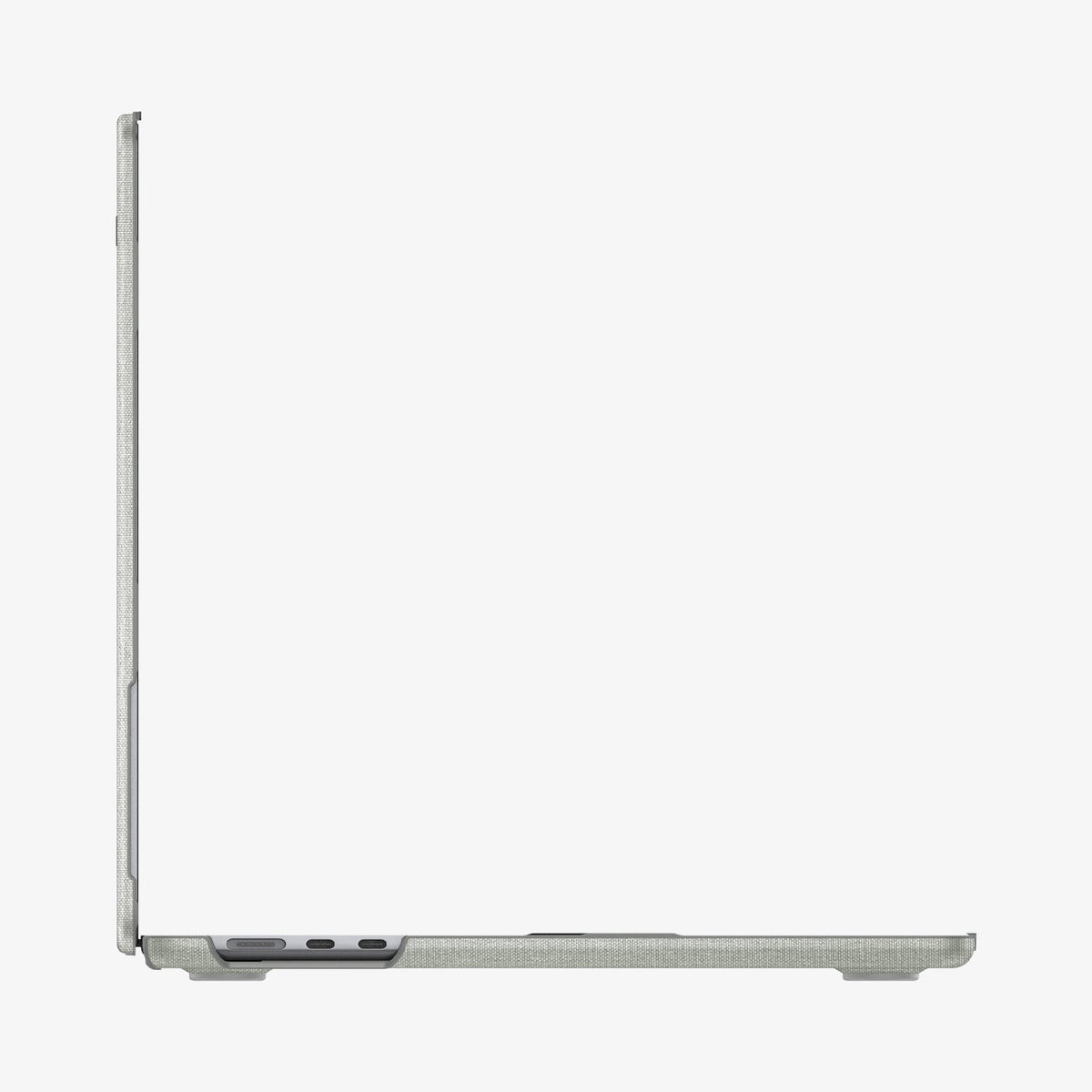 ACS10975 - MacBook Air 15-inch in Heather Gray showing the back and side and partial inner part of the device