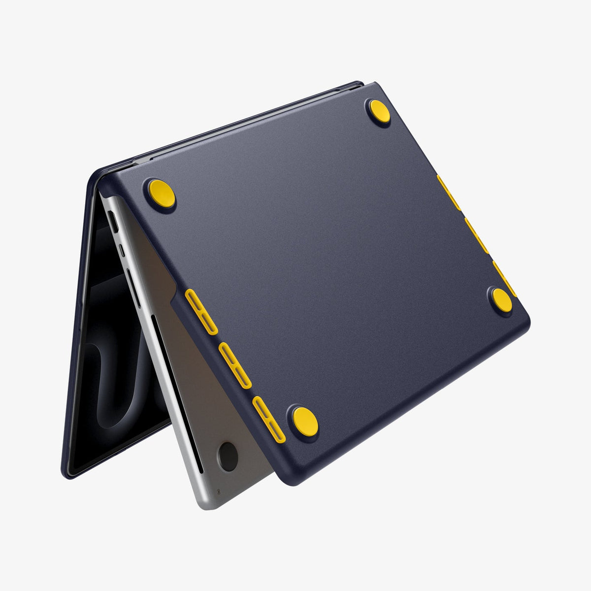 ACS11274 - MacBook Pro 16-inch Nano Pop Blueberry Navy showing the bottom case with raised corner feet and ventilation openings