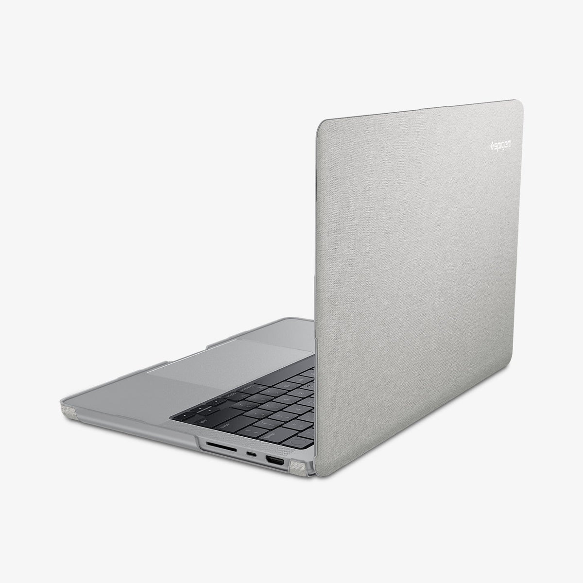 ACS10977 - MacBook Pro 16-inch in Heather Gray showing the the back and side