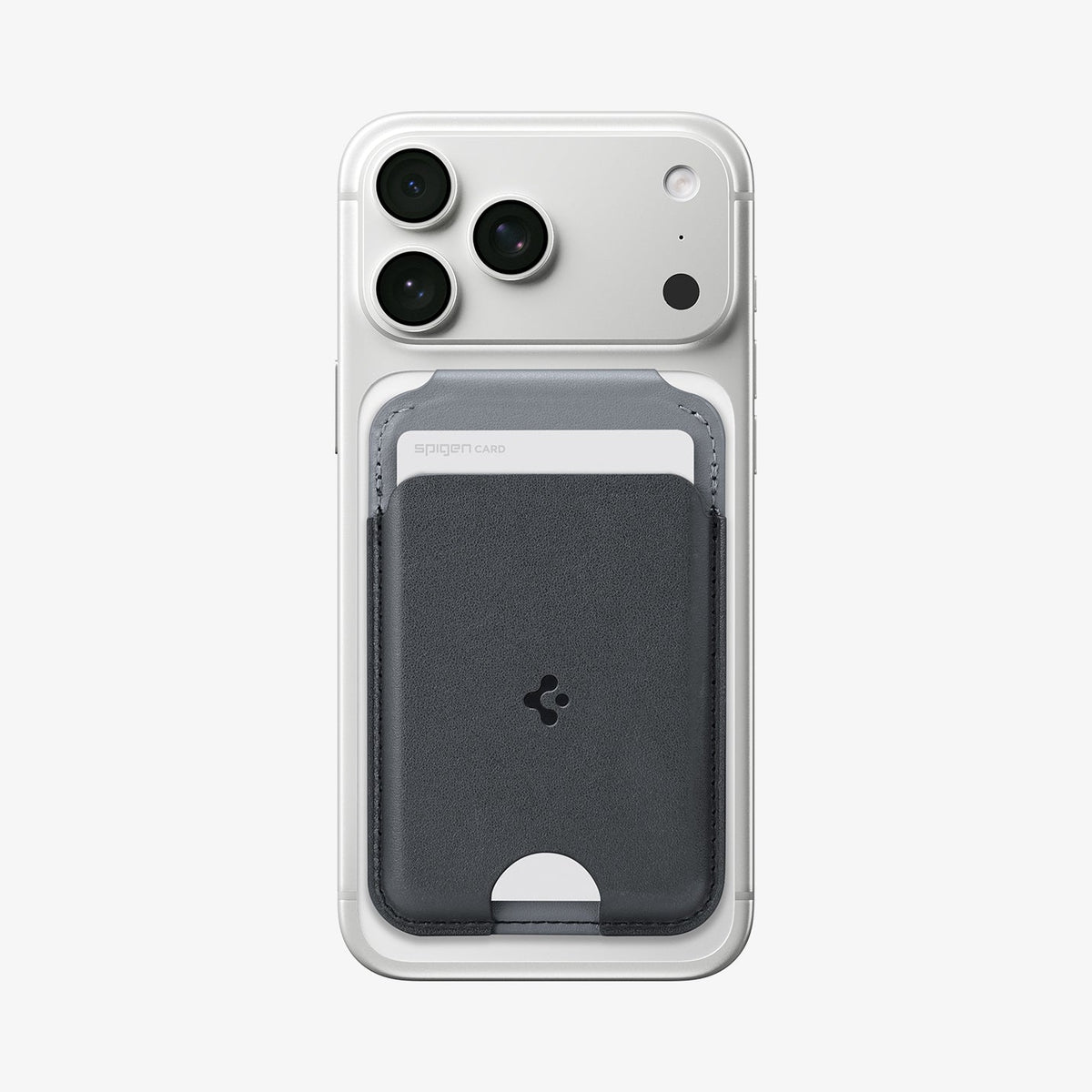 AFA11334 - MagSafe Card Holder Nano Pop S (Mag Fit) in Black Sesame showing front with an iPhone