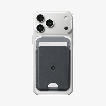 AFA11334 - MagSafe Card Holder Nano Pop S (Mag Fit) in Black Sesame showing front with an iPhone