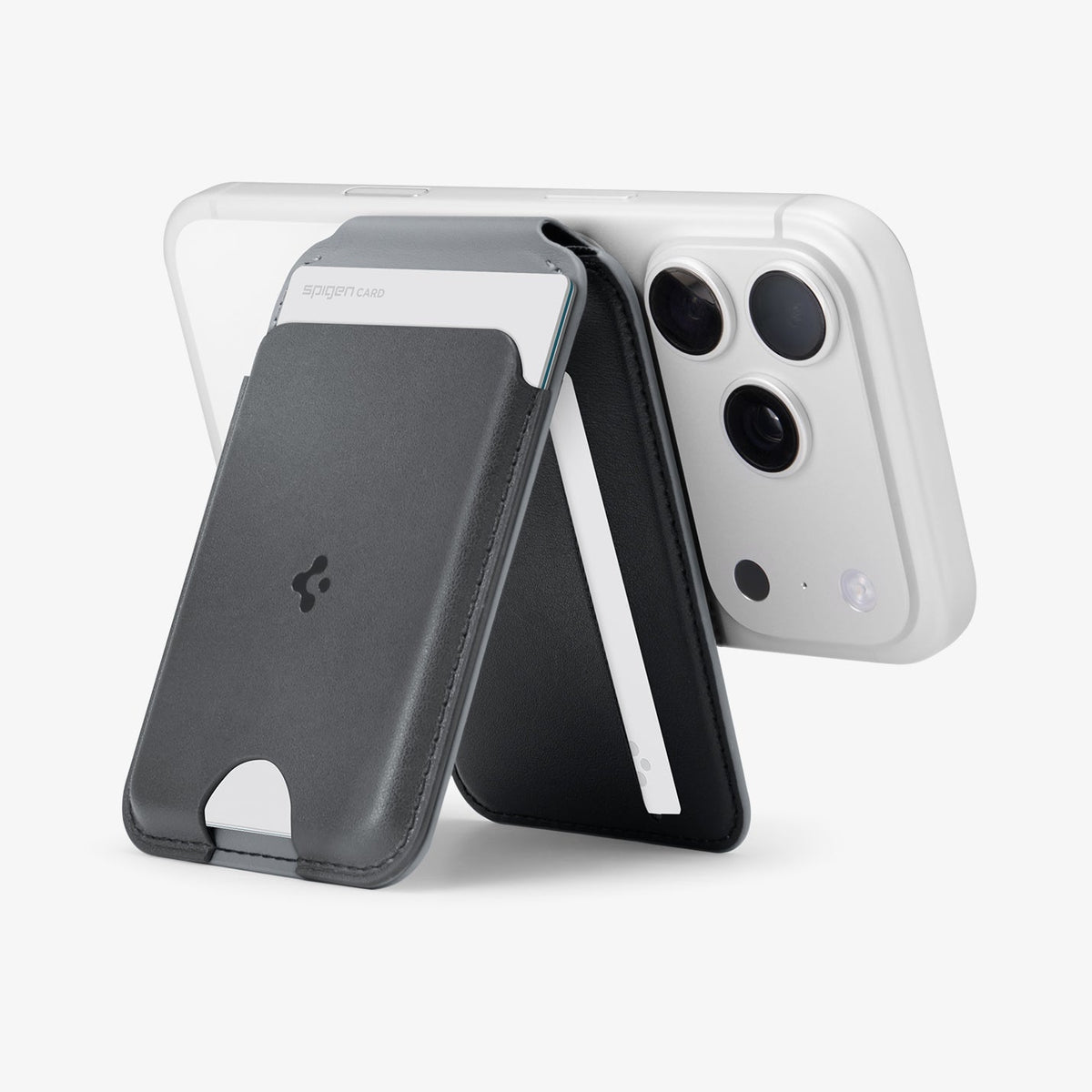 AFA11334 - MagSafe Card Holder Nano Pop S (Mag Fit) in Black Sesame showing front and partially side