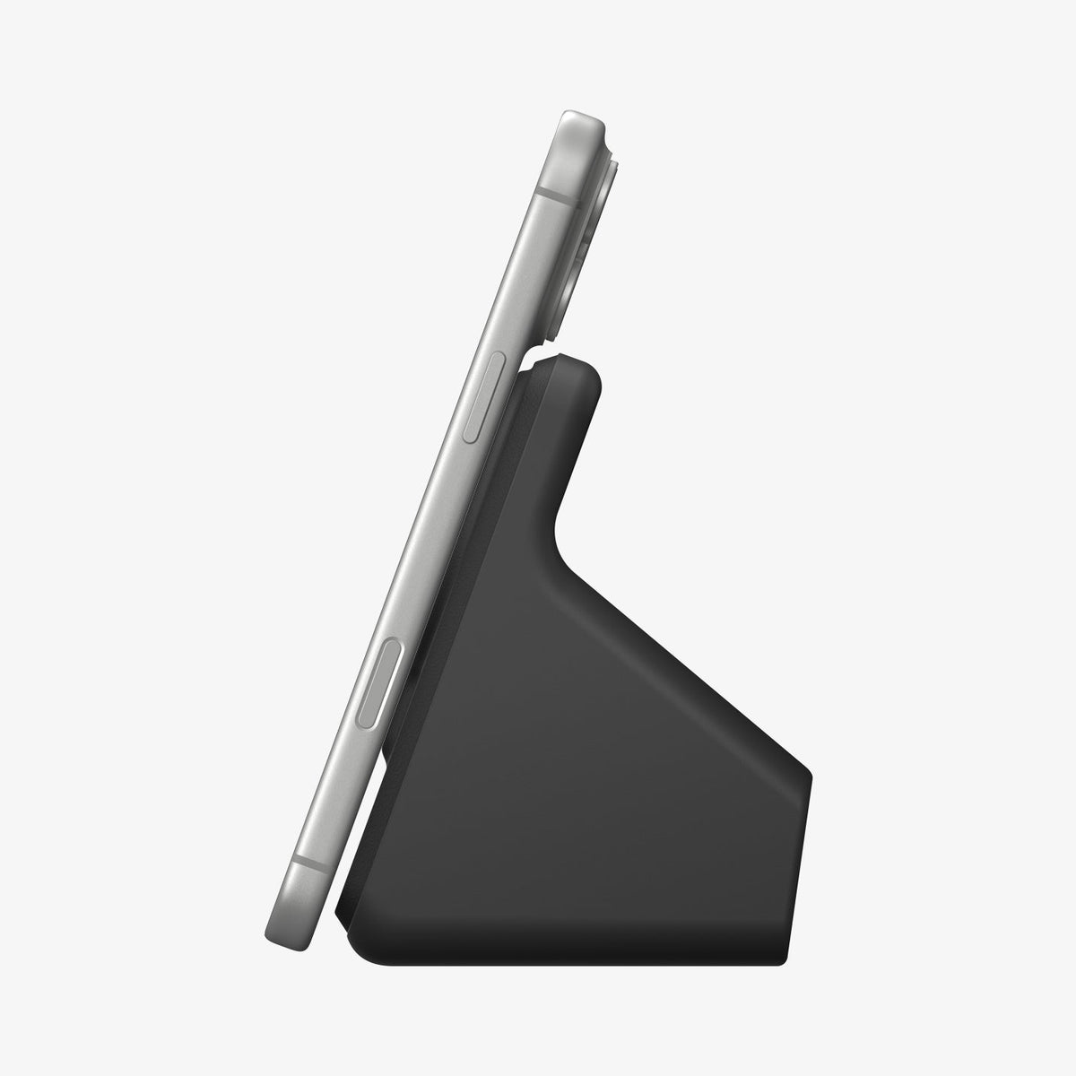 AMP09170 - Magsafe Charger Stand (Mag Fit) in Black showing the side with the device attached