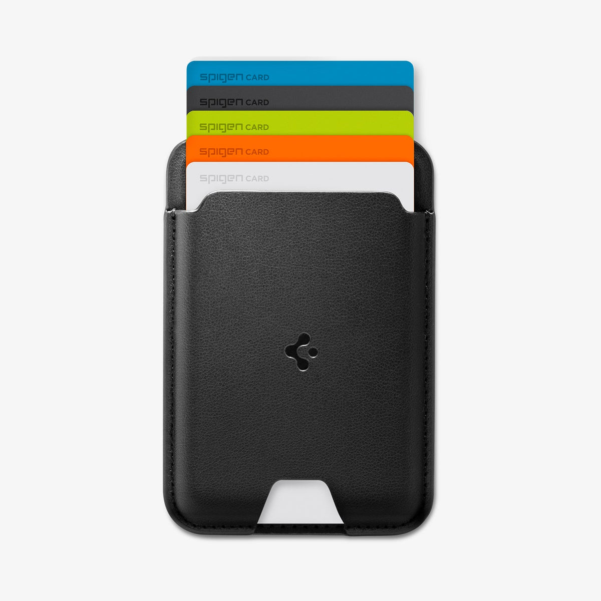 AFA11337 - Spigen Valentinus MagFit Wallet holding five cards with leather texture front view