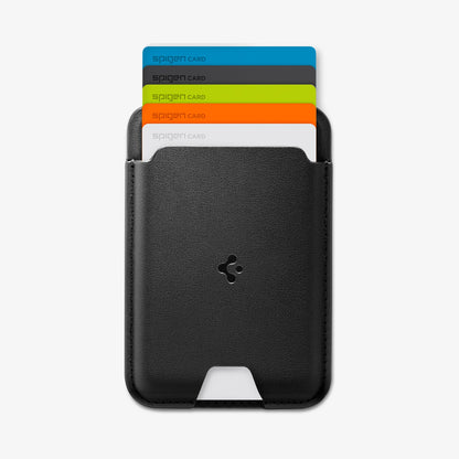 AFA11337 - Spigen Valentinus MagFit Wallet holding five cards with leather texture front view
