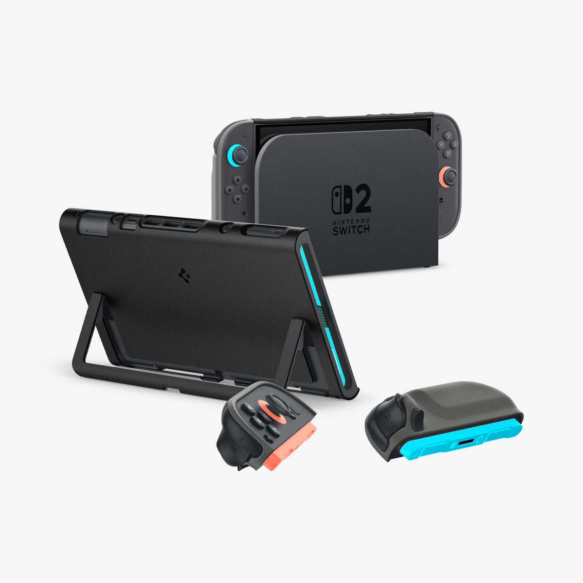 ACS10206 - Nintendo Switch 2 Case Nano Pop in Black Sesame showing the back, top and side propped up with the built-in kickstand