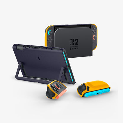ACS10205 - Nintendo Switch 2 Case Nano Pop in Blueberry Navy showing the back, top and side propped up with the built-in kickstand