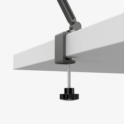 AMP09191 - OneTap Clamp in Space Gray showing the bottom with lock screw attached to the table